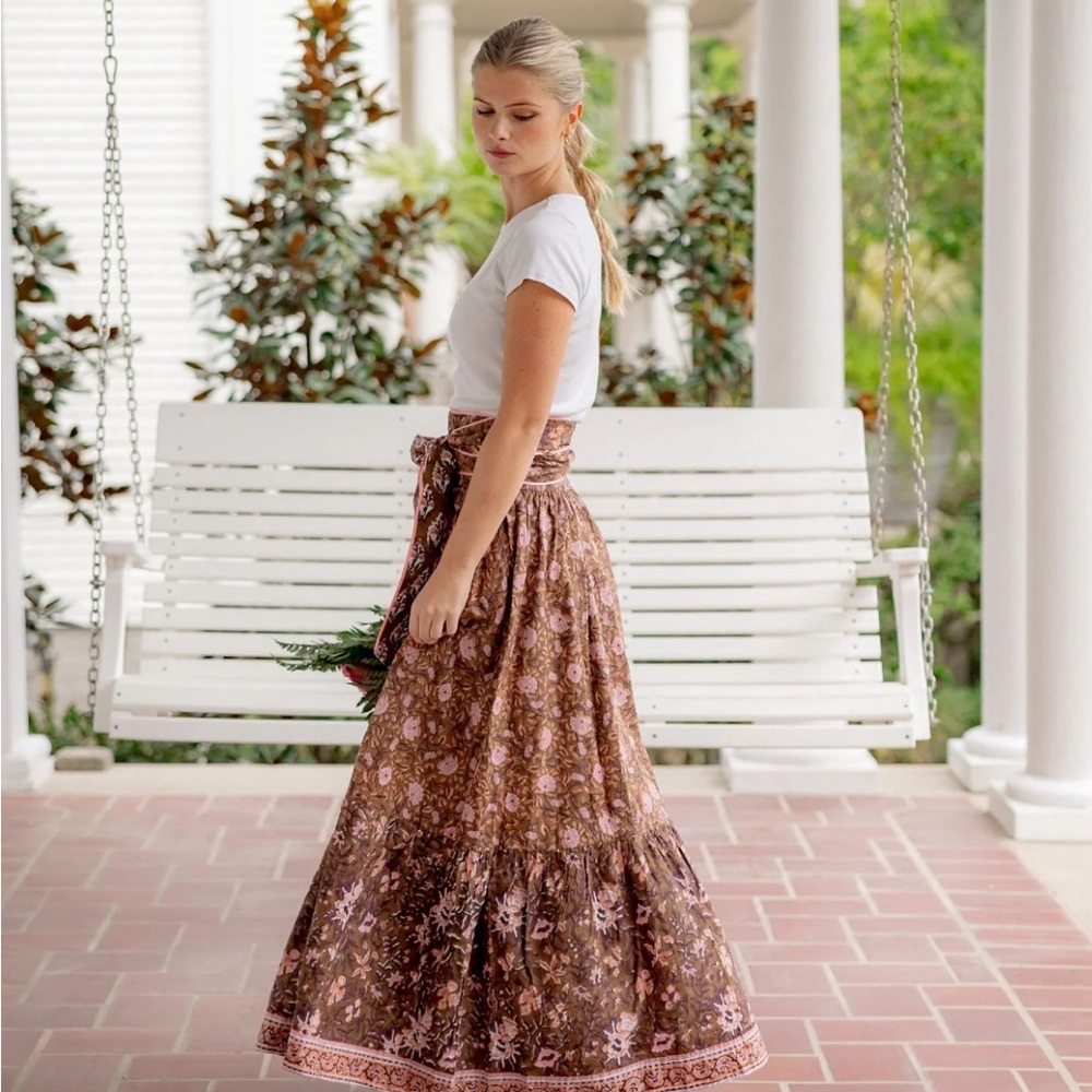 Sue Sartor Flounce Tiered Skirt | Dark Brown/Tawny Pink Size L